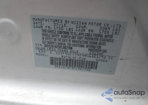 2015 Nissan Versa 1.6 S из США, поврежденный, VIN 3N1CN7AP3FL957708